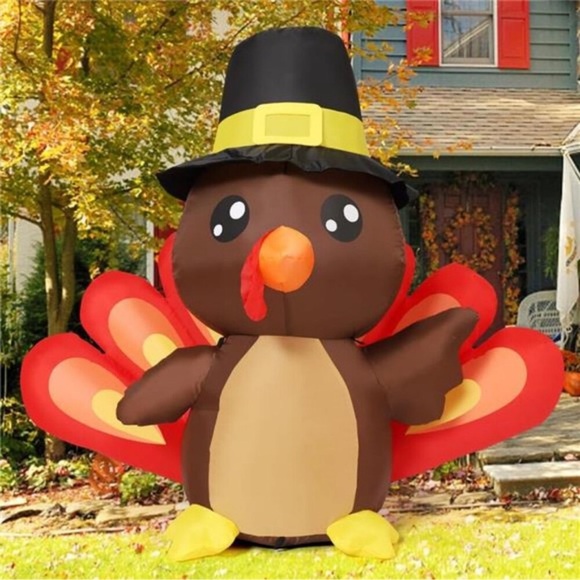 4FT Tall Thanksgiving Inflatables Turkey Baby in Hat with Built-in